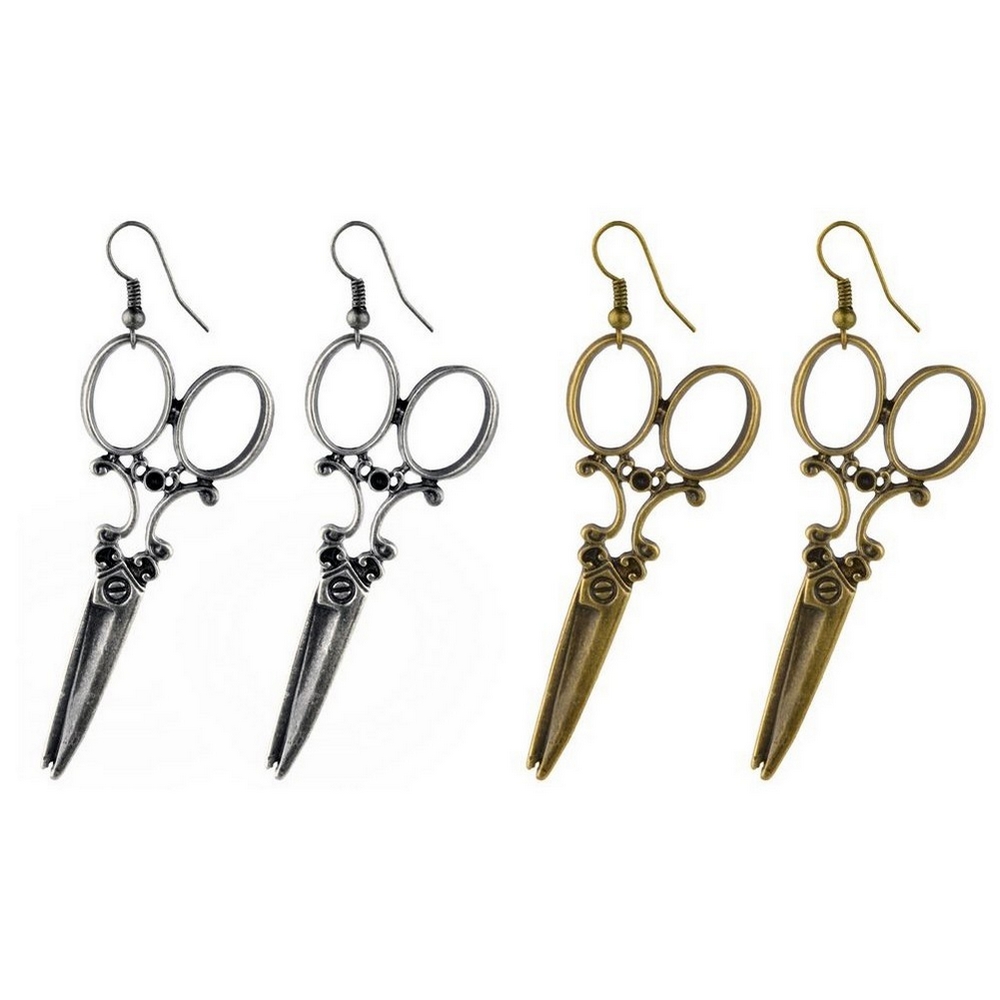 Drop earring scissors silver & gold