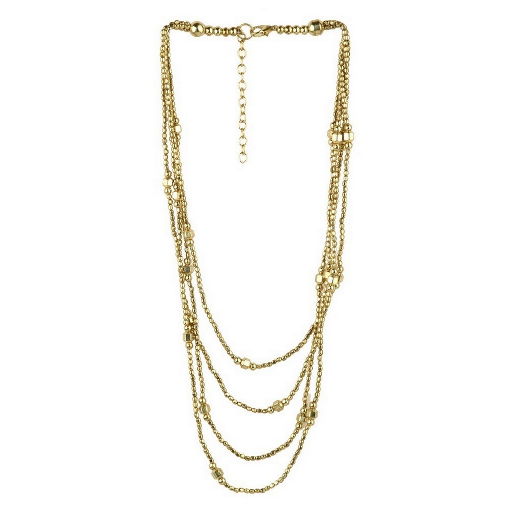 Bead string necklace 4 strands of hand made beads plated colour gold