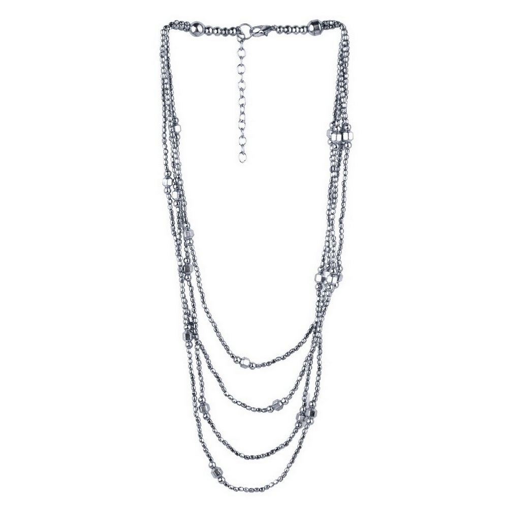 Bead string necklace 4 strands of hand made beads plated colour silver