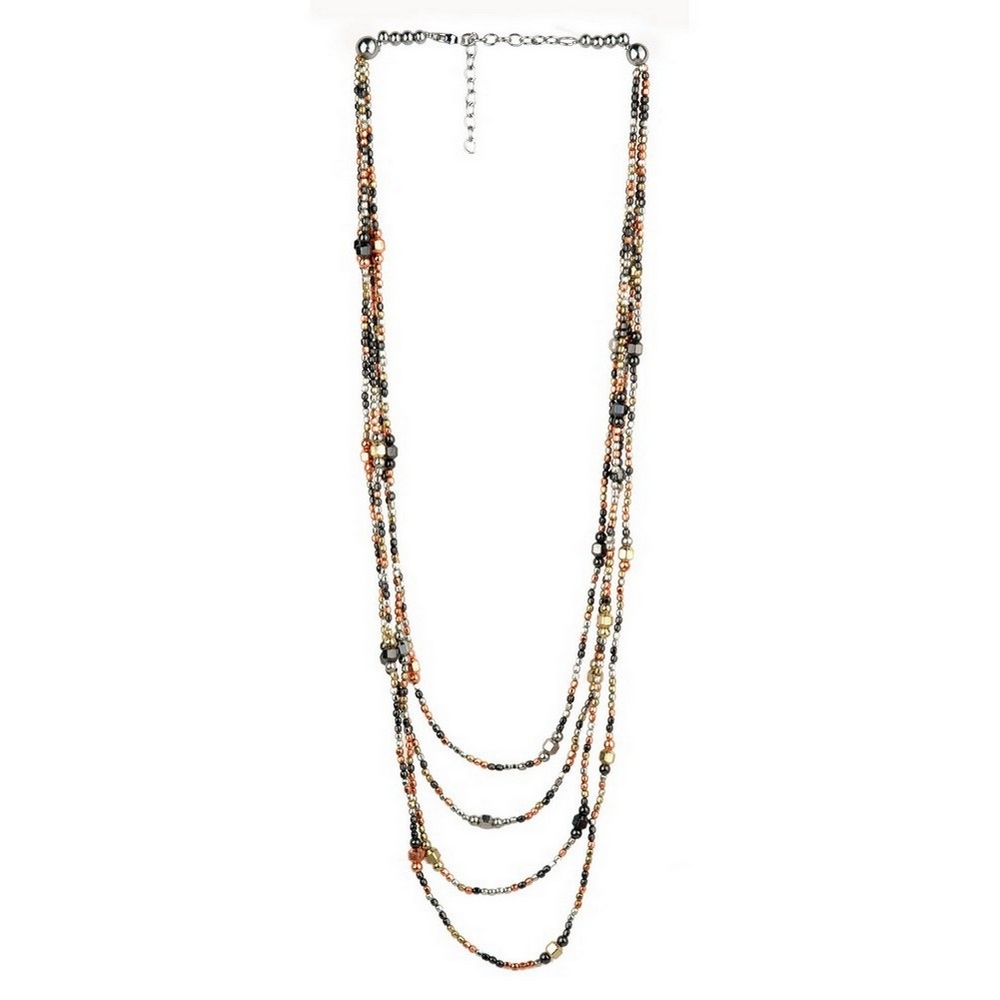 Bead string necklace 4 strands of hand made beads plated mixed colours
