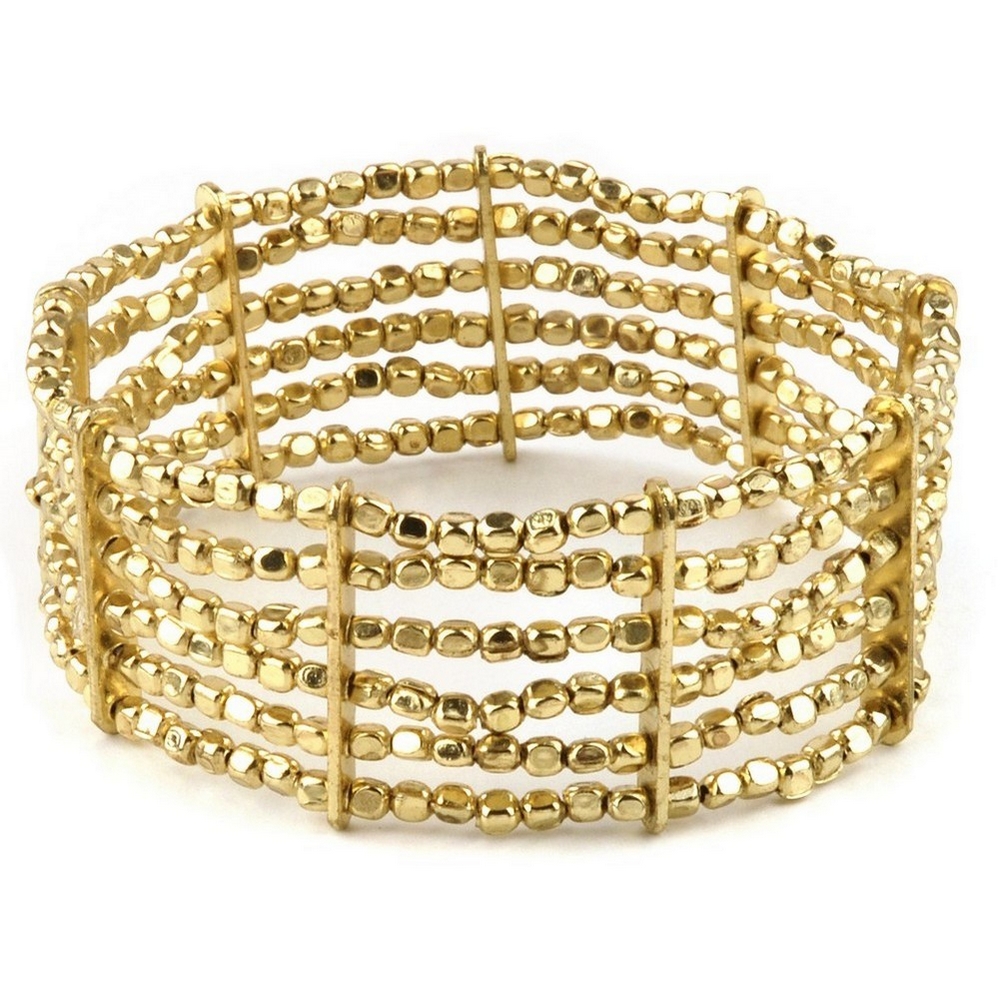 Bracelet 6 strands of hand made beads plated colour gold