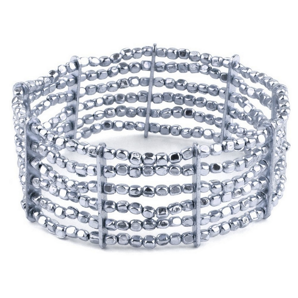 Bracelet 6 strands of hand made beads plated colour silver