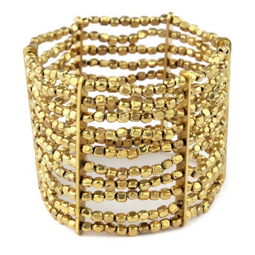 Bracelet 10 strands of hand made beads plated colour gold