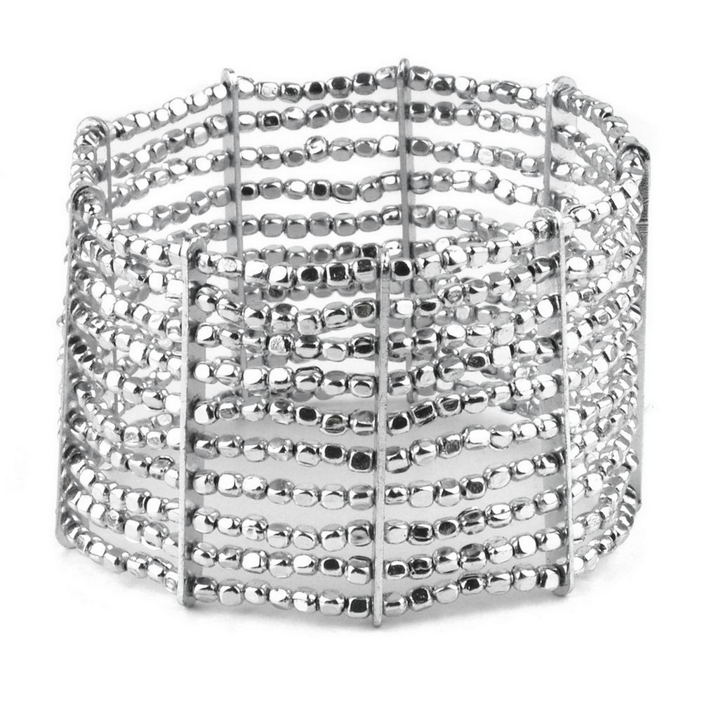 Bracelet 10 strands of hand made beads plated colour silver