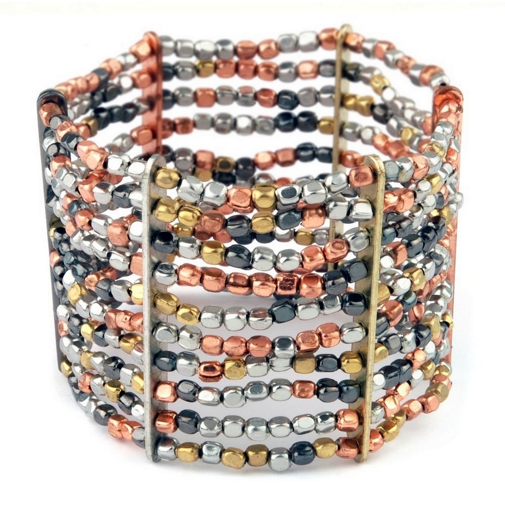 Bracelet 10 strands of hand made beads plated mixed colour