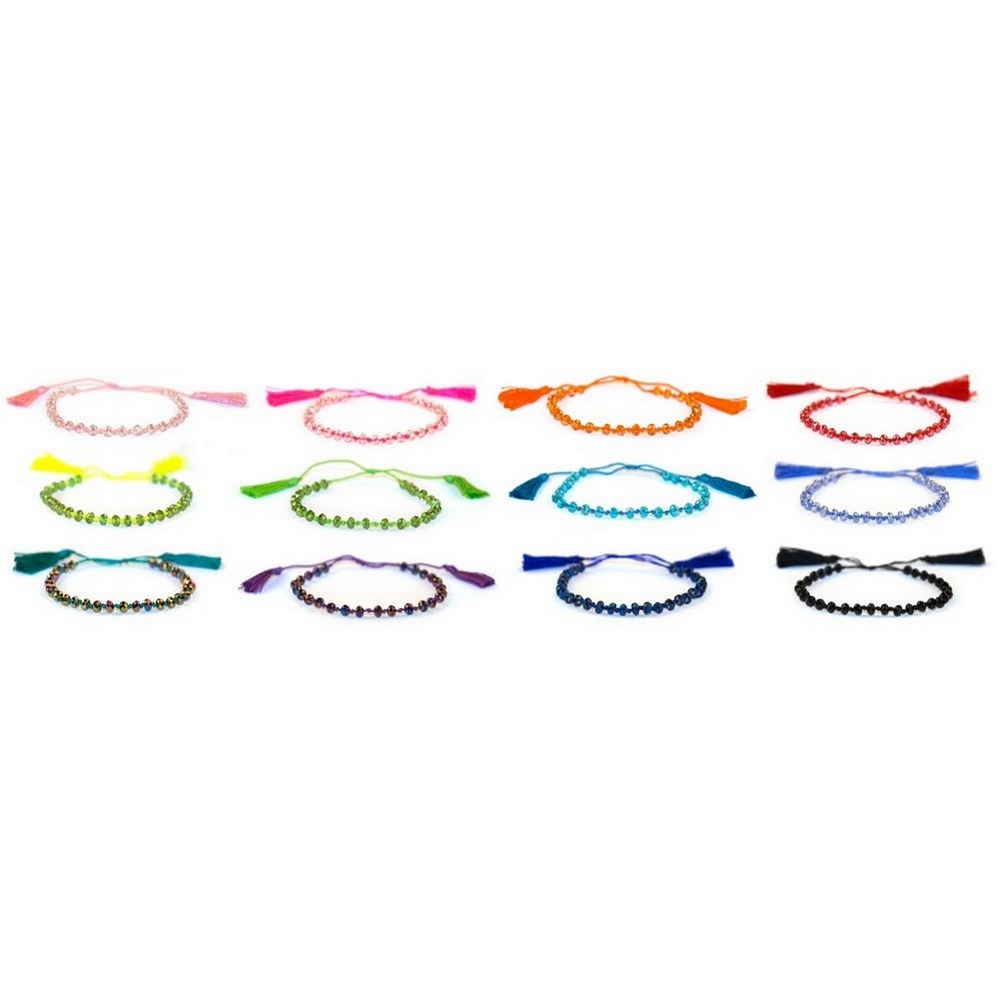 Bracelet crystal glass & cord faceted bead with tassel
