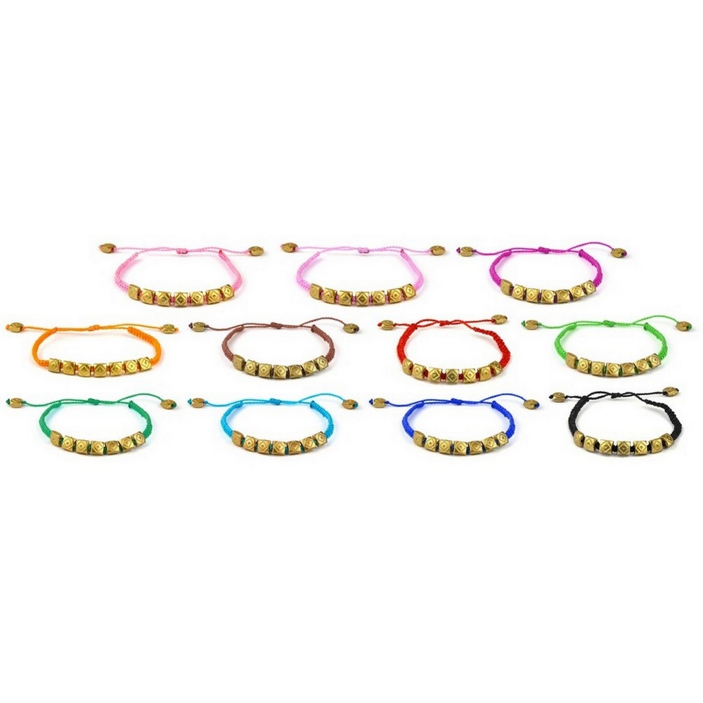 Bracelet cord with square detail gold & colours
