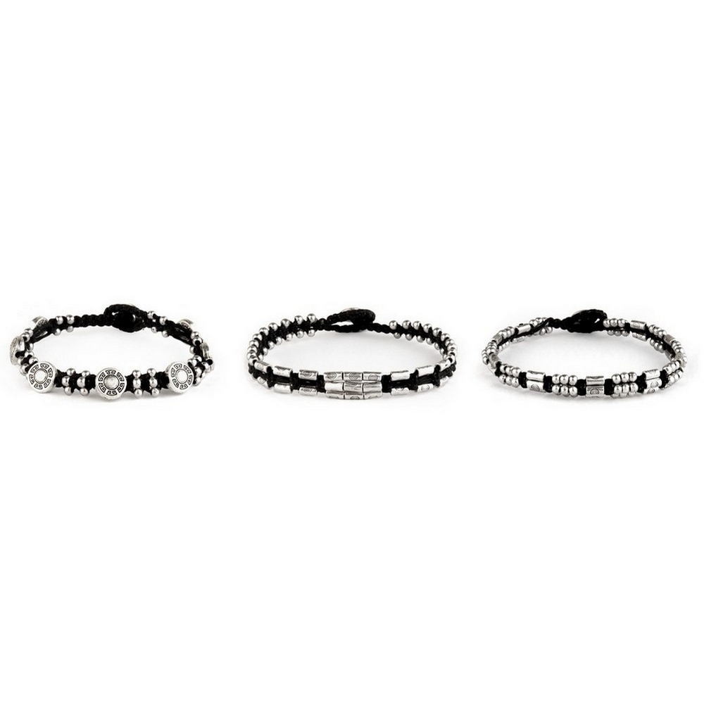 Bracelet cord multi beaded silver & black