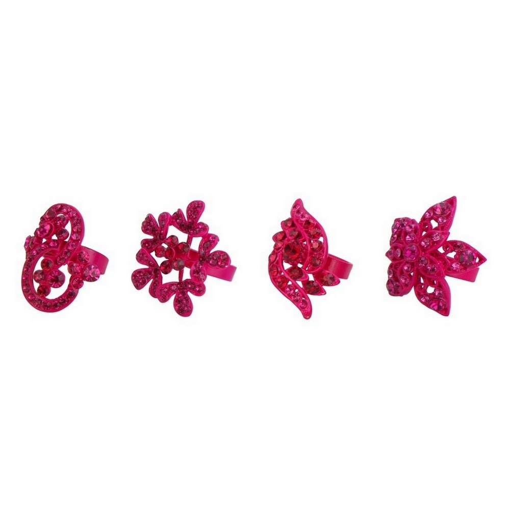 Ring crystal glass filgree design fuchsia pink