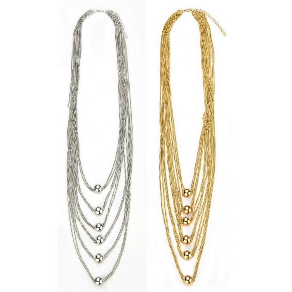 Necklace chain multi-strand fine chain with ball beads