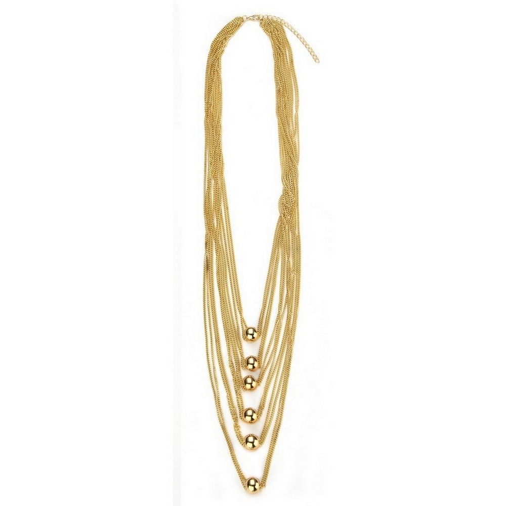 Necklace chain fine multi-strand with ball beads 90cm gold