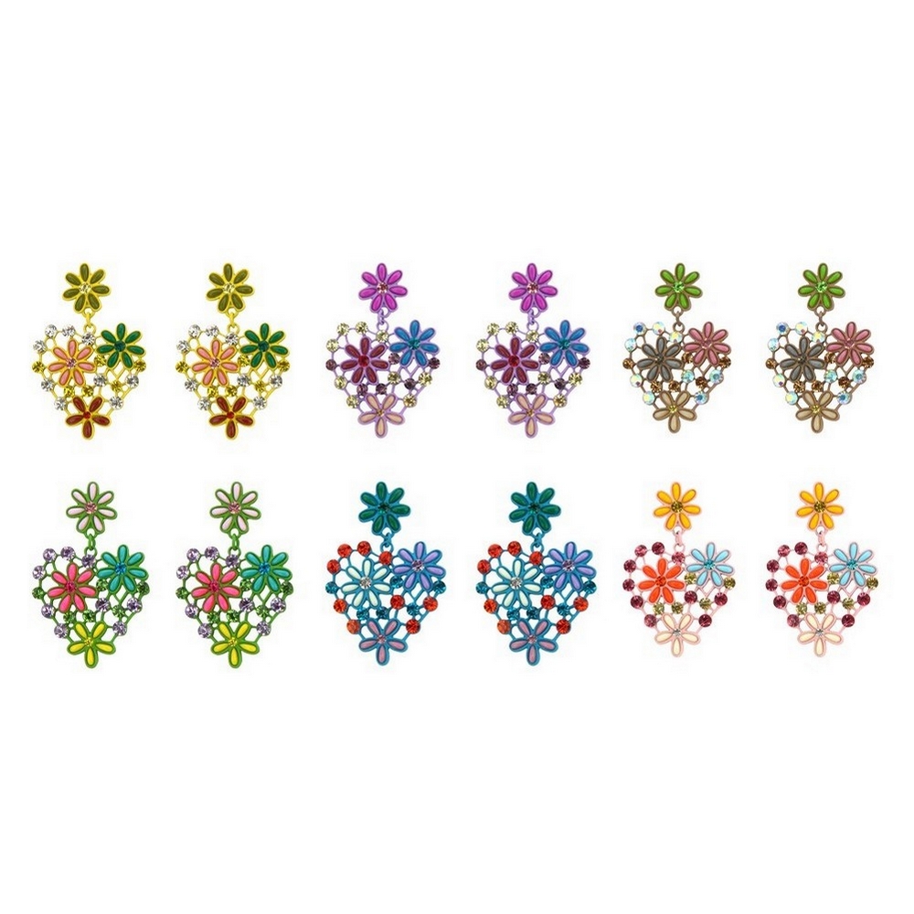 Drop earring crystal glass flower heart