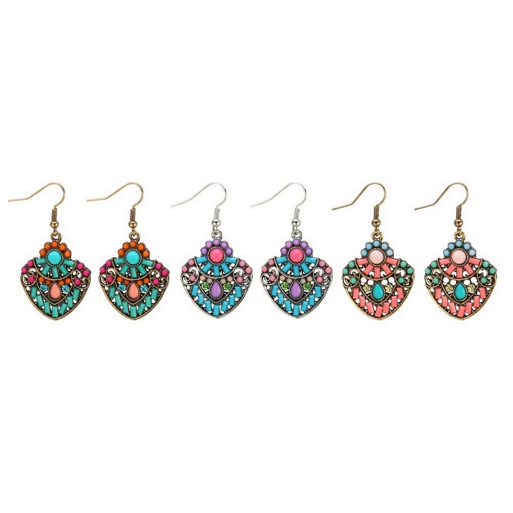 Drop earring enamel embellished shield