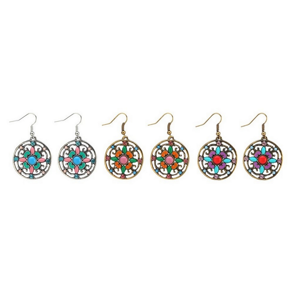 Drop earring enamel embellished medallion