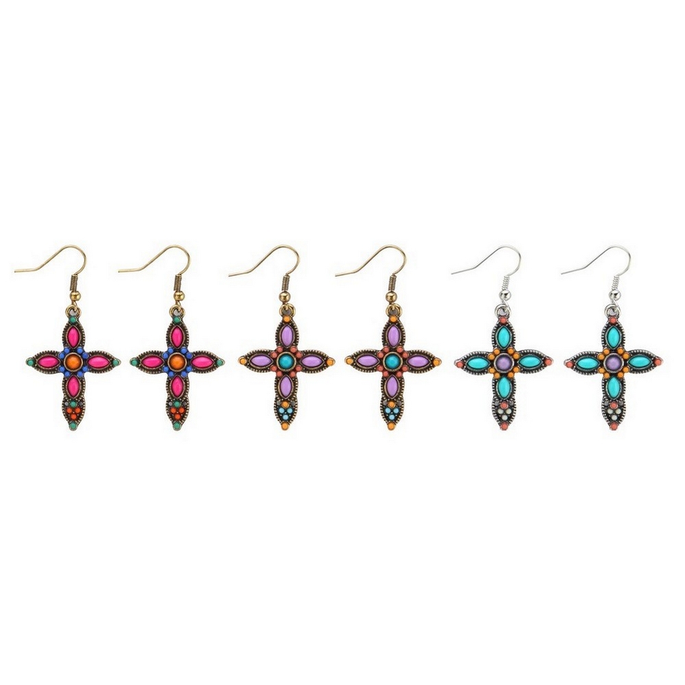 Drop earring enamel embellished benedictine cross