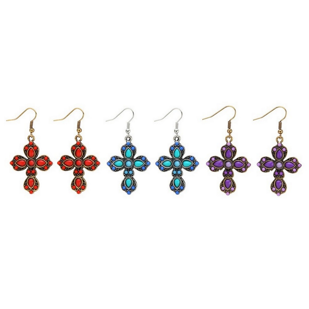 Drop earring enamel embellished french cross