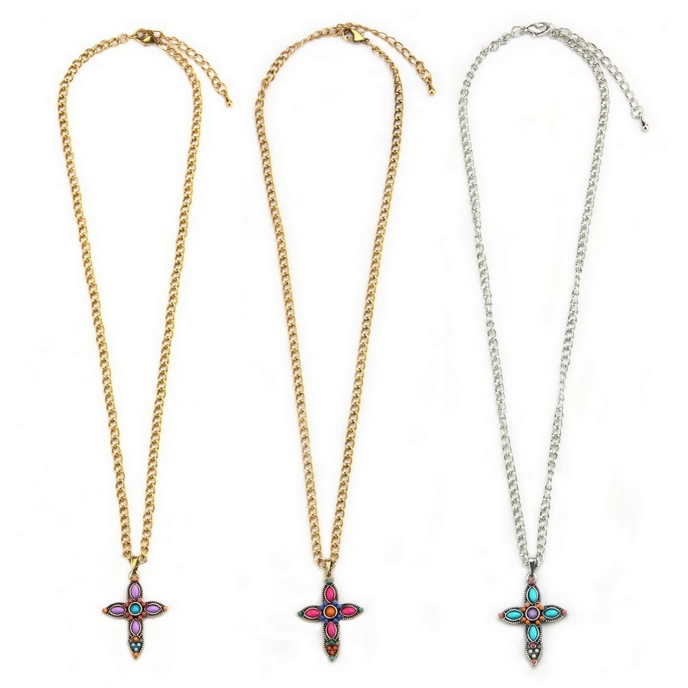 Necklace with a pendant enamel embellished benedictine cross