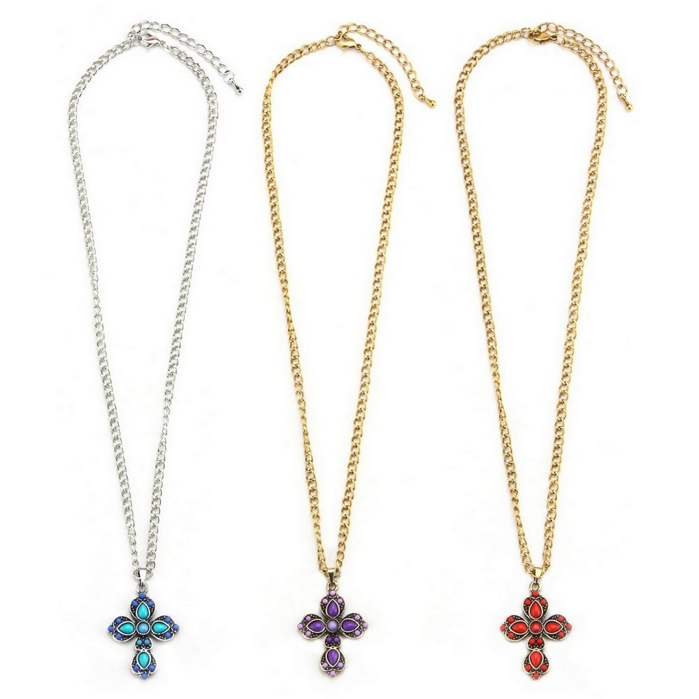 Necklace with a pendant enamel embellished french cross