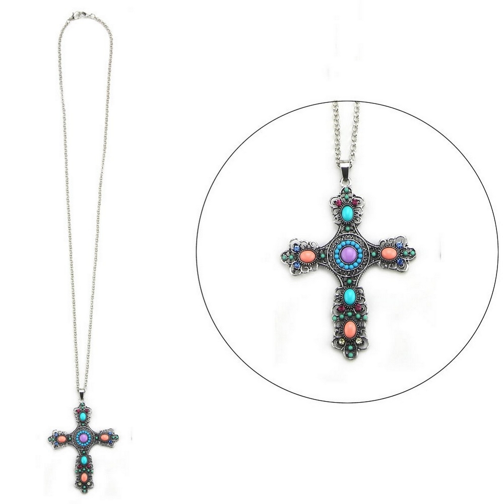 'Any length' necklace with a pendant enamel embellished french cross max