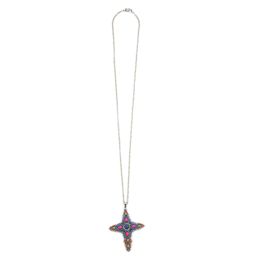 'Any length' necklace with a pendant enamel embellished italian cross 80cm max