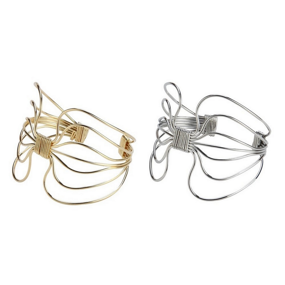 Bangle art nouveau gathered wire 70mm gold & silver