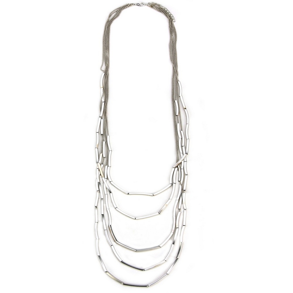 Necklace chain multi-strand with facet tube silver