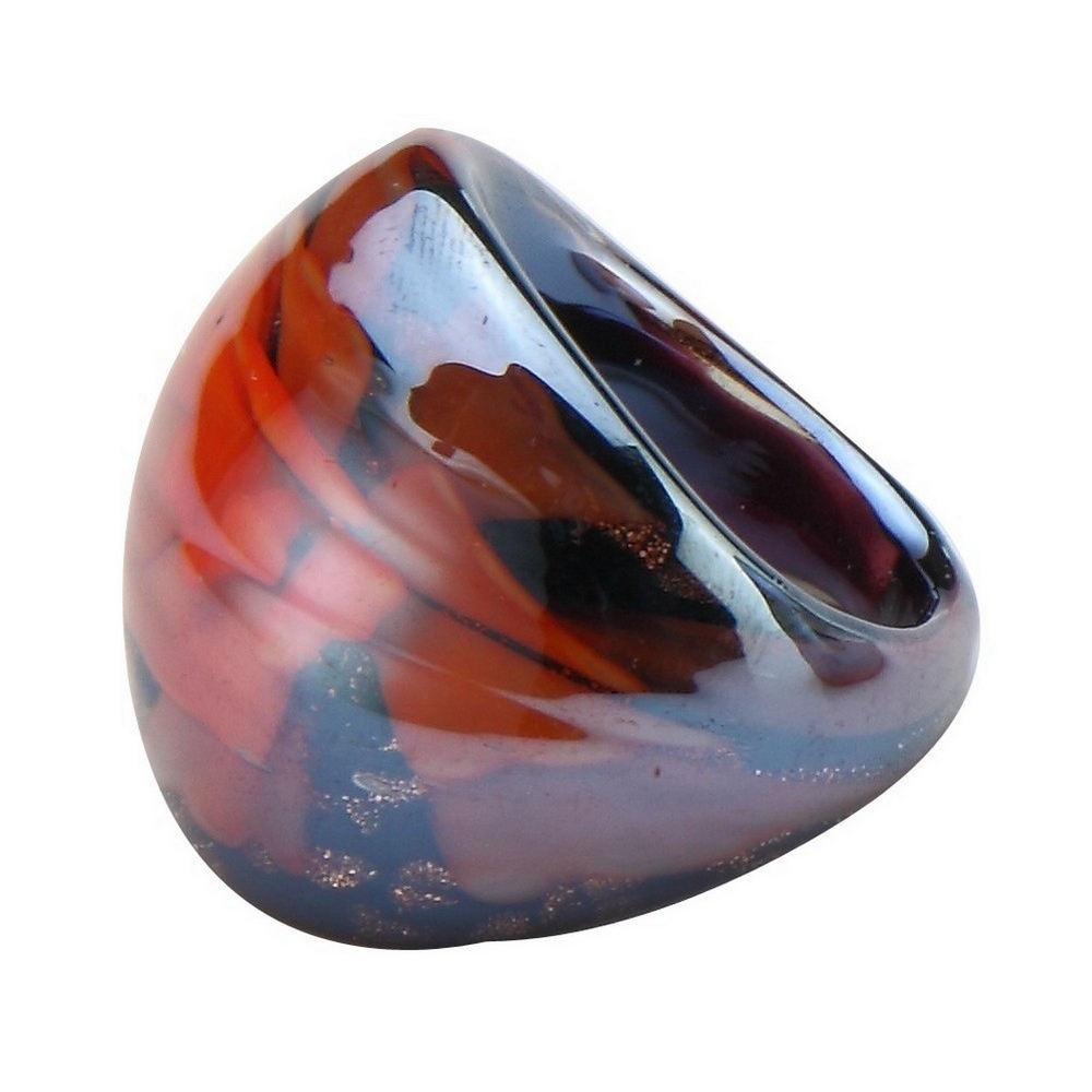 Ring glass lustre finish domed flower red