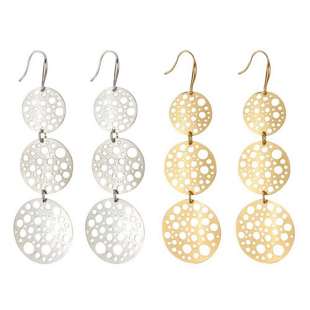Drop earring etched triple disc