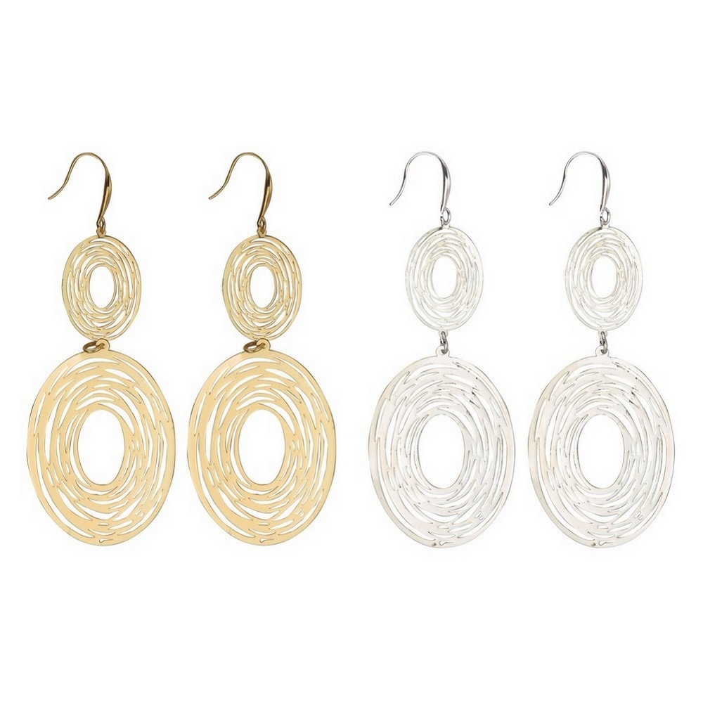 Drop earring etched double oval disc