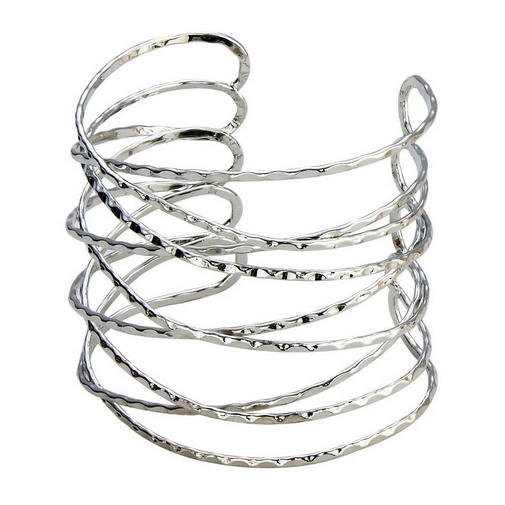 Bangle multi-strand beaten wire cuff silver