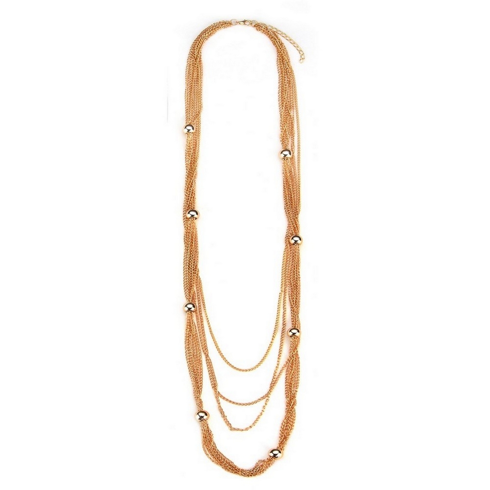Necklace chain multi-strand with bead stations gold
