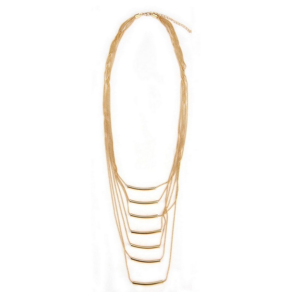 Necklace chain 7 strand tiered bars gold