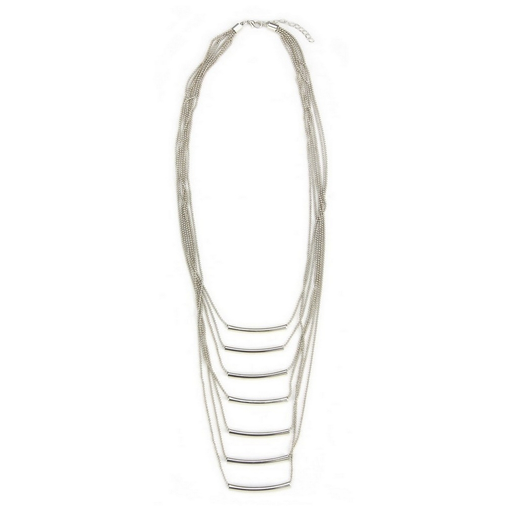 Necklace chain 7 strand tiered bars silver
