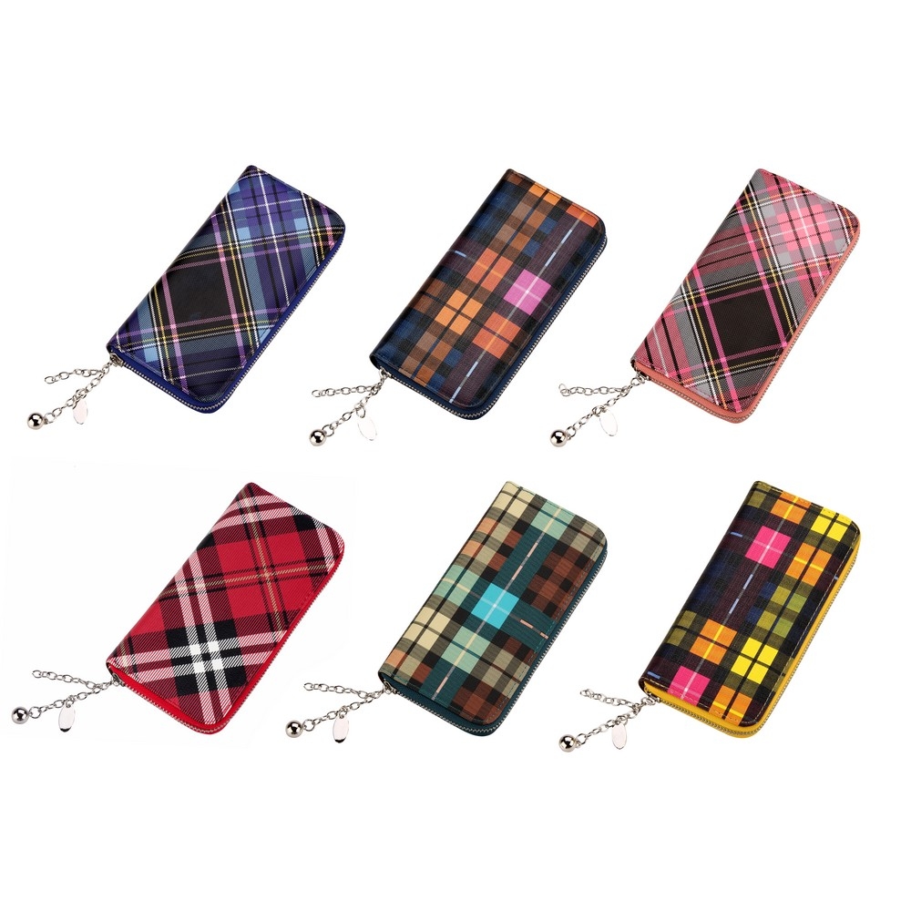 Zip wallet contemporary tartan plaid with zip multicoloured