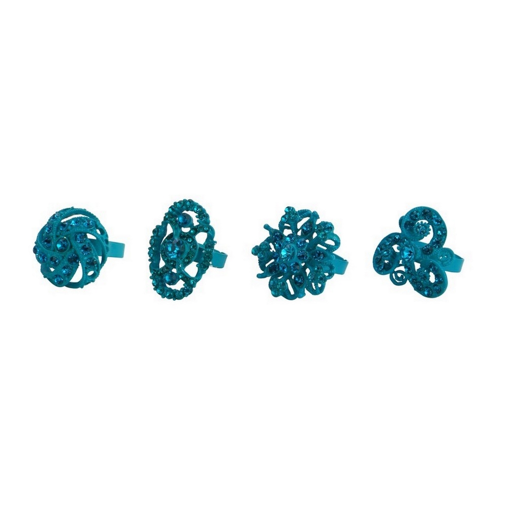 Ring crystal glass assorted filigree designs 30mm turquoise
