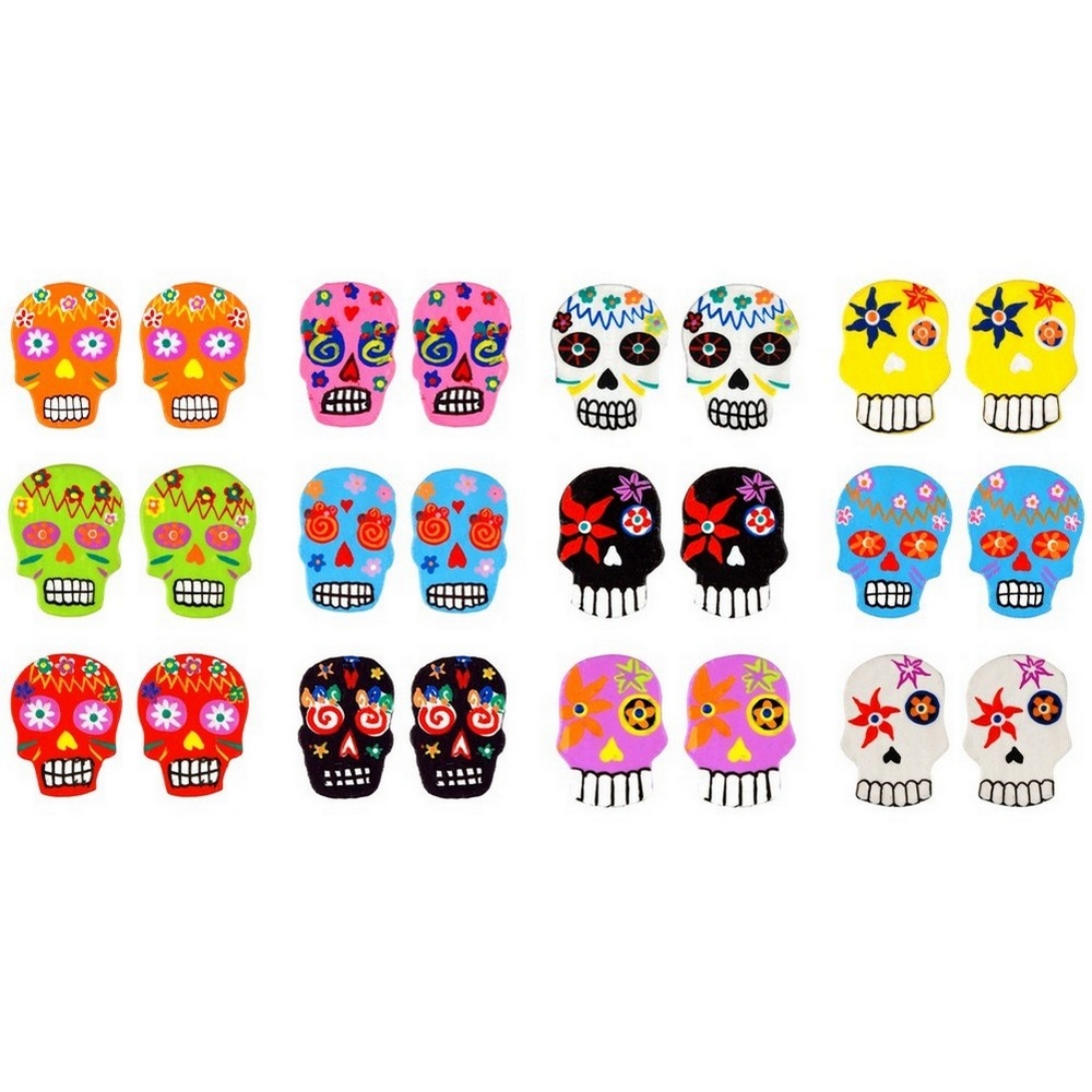 Stud earring wood day of the dead