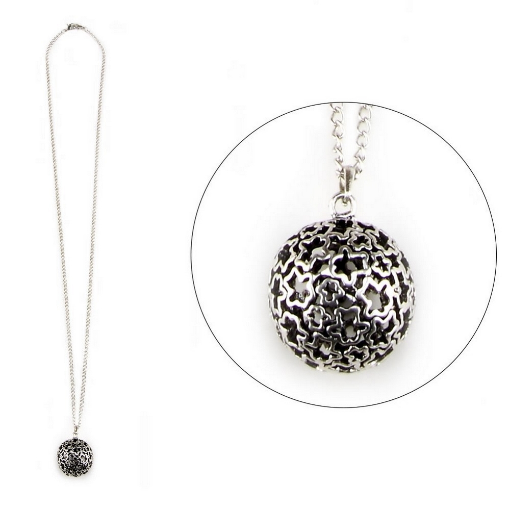 'Any length' necklace with a pendant etched floral sphere