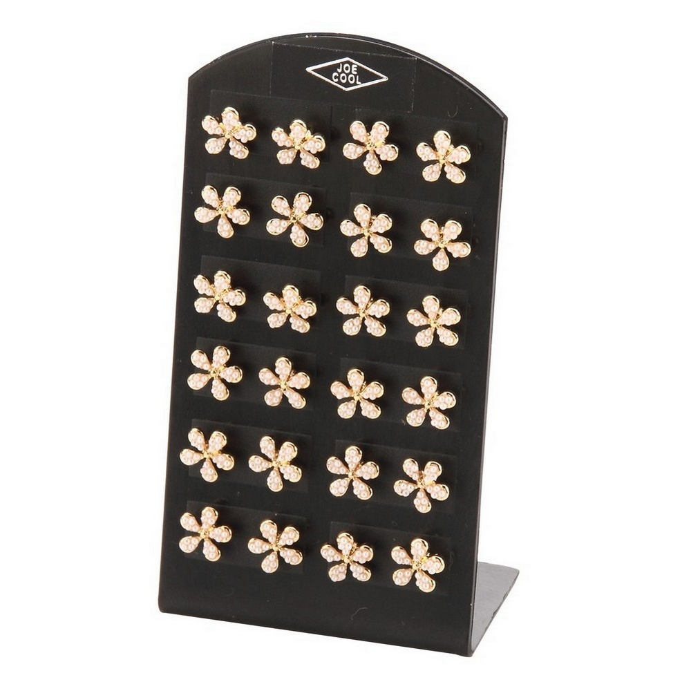 Stud earring glass pearl 5 petal flower cream & gold