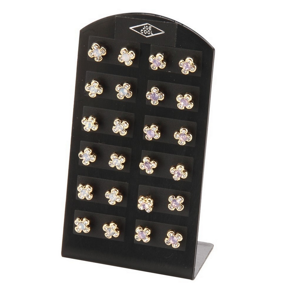 Stud earring crystal glass opal 4 petal flower