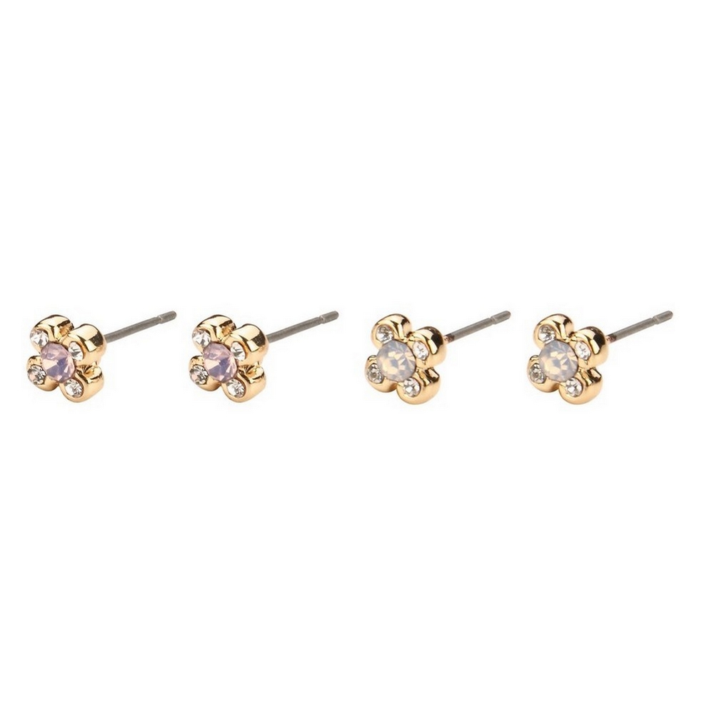 Stud earring crystal glass opal 4 petal flower - Image 2