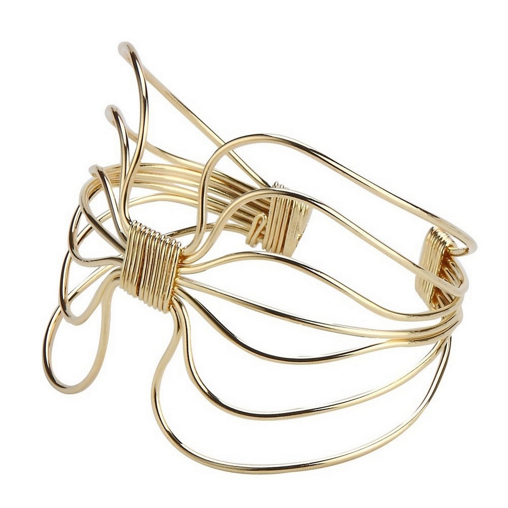 Bangle art noveau gathered wire 70mm gold