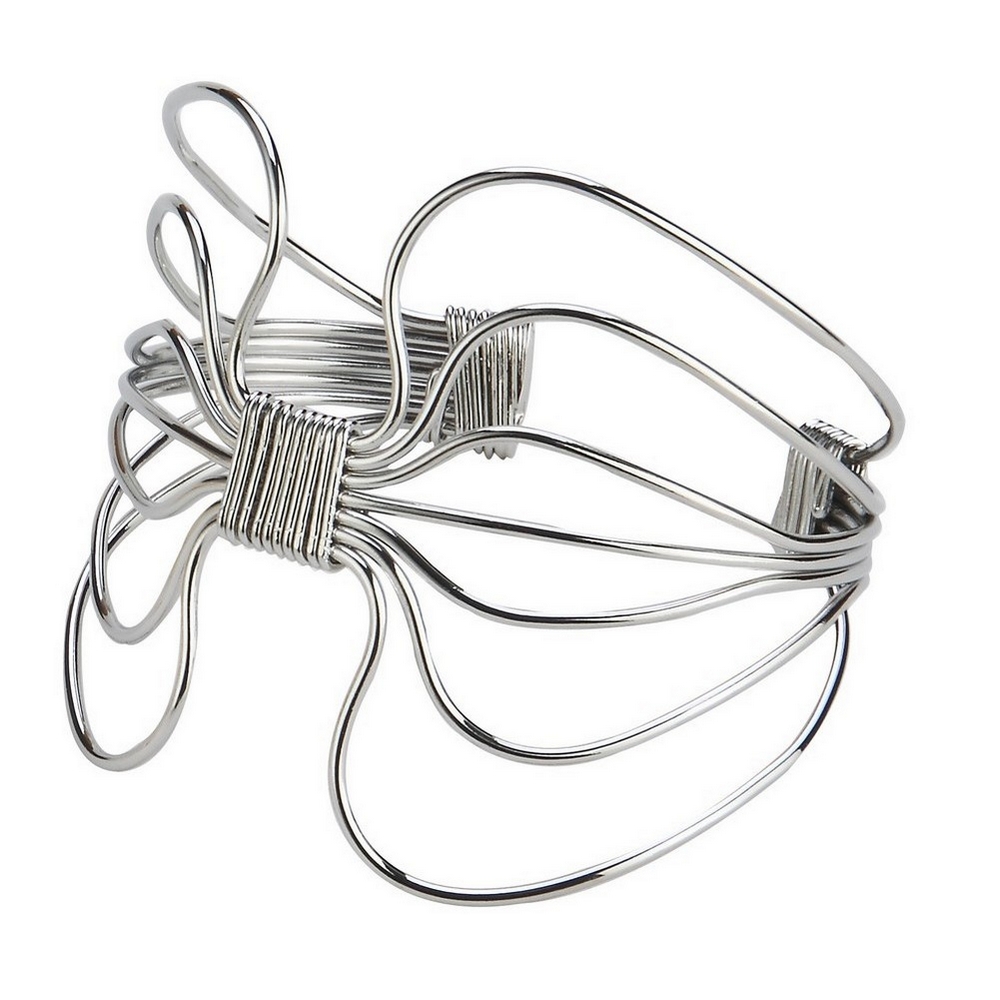 Bangle art noveau gathered wire 70mm silver