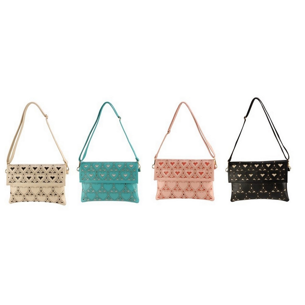 Clutch bag punched perforare hearts with strap