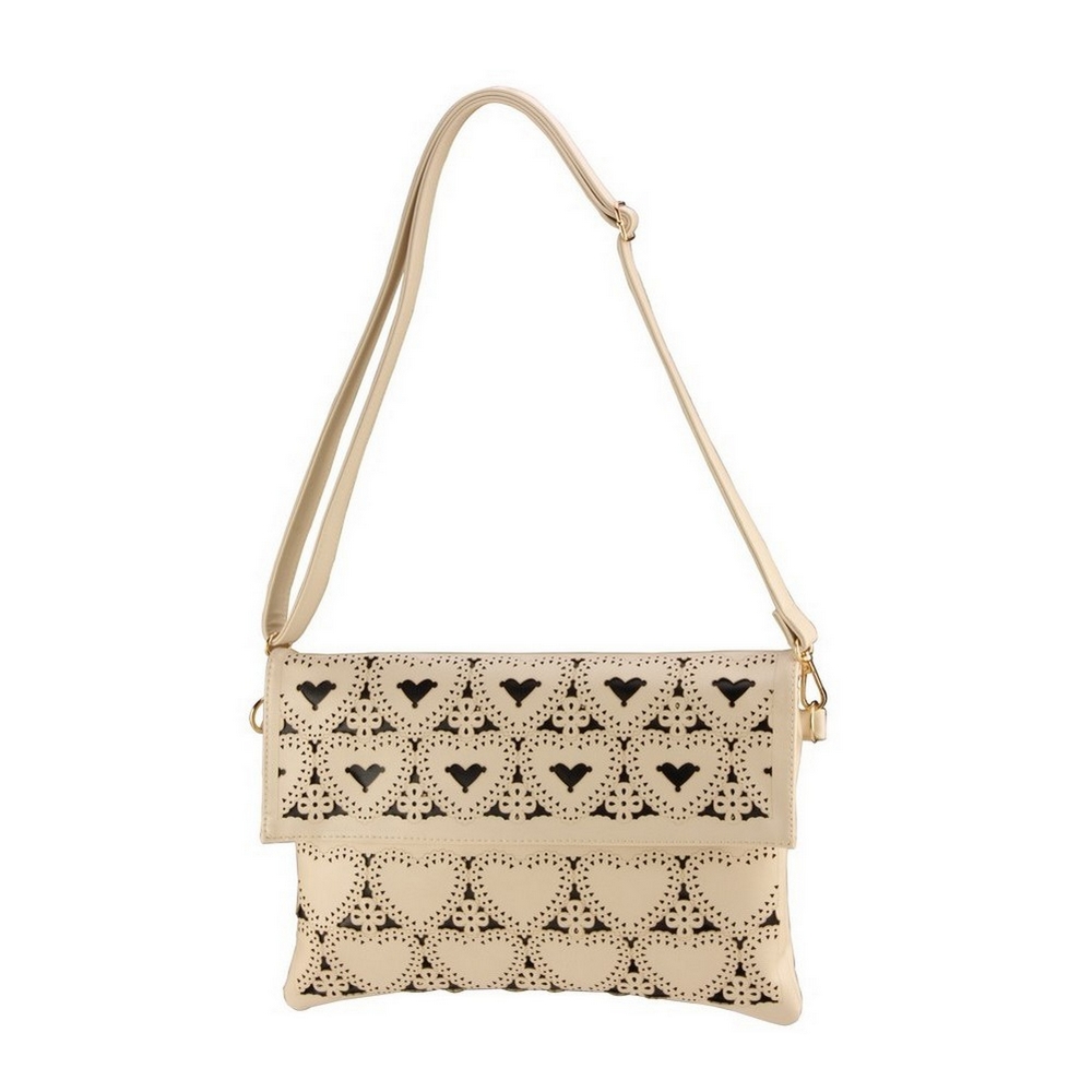 Clutch bag punched perforare hearts - with strap