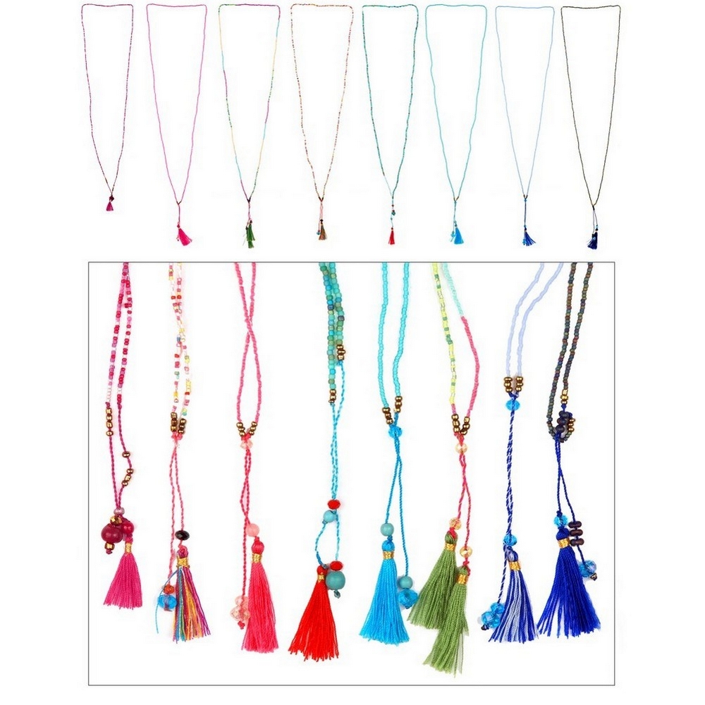 Necklace Y with a pendant string glass japanese delicate bead with tassel
