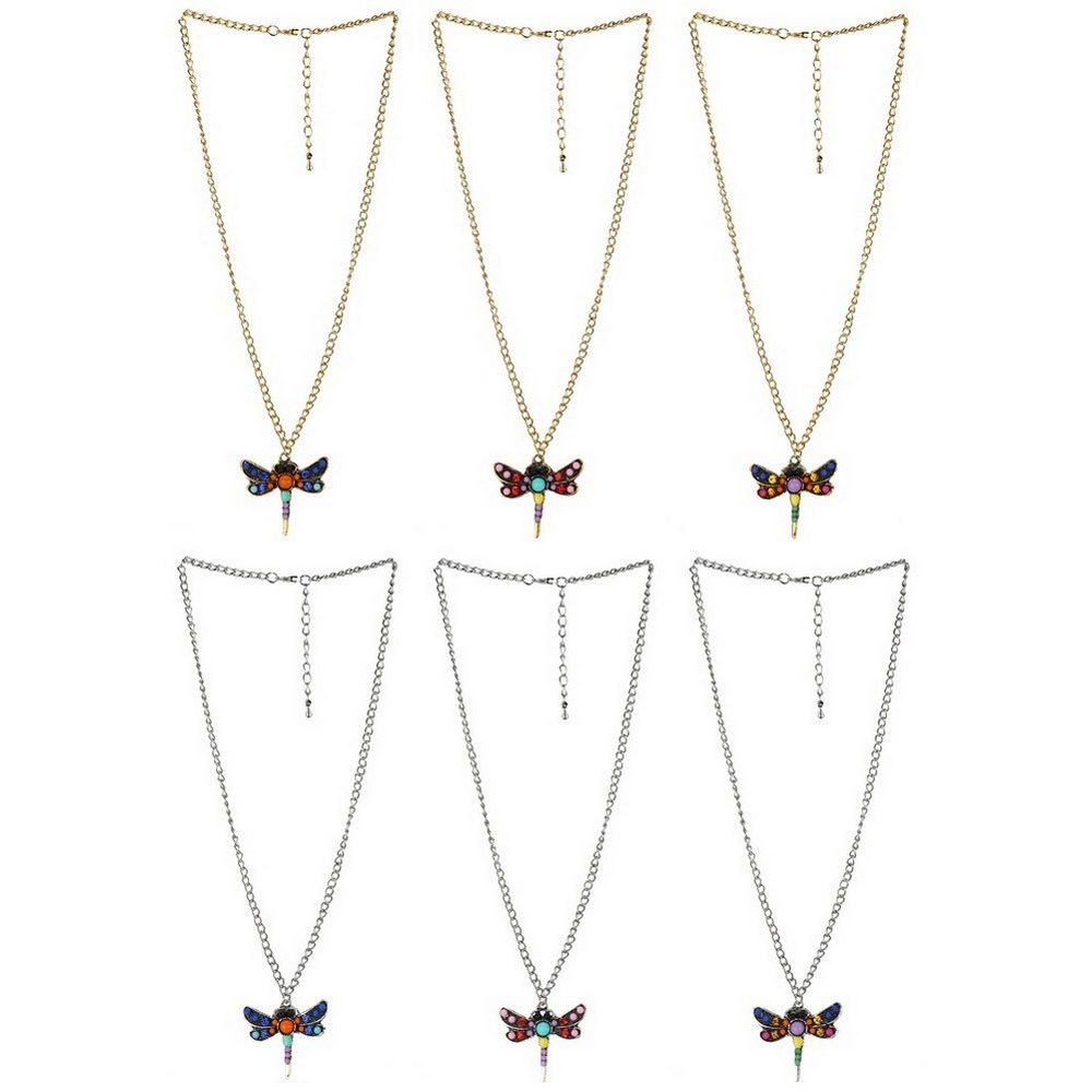 Necklace with a pendant bejewelled dragonfly