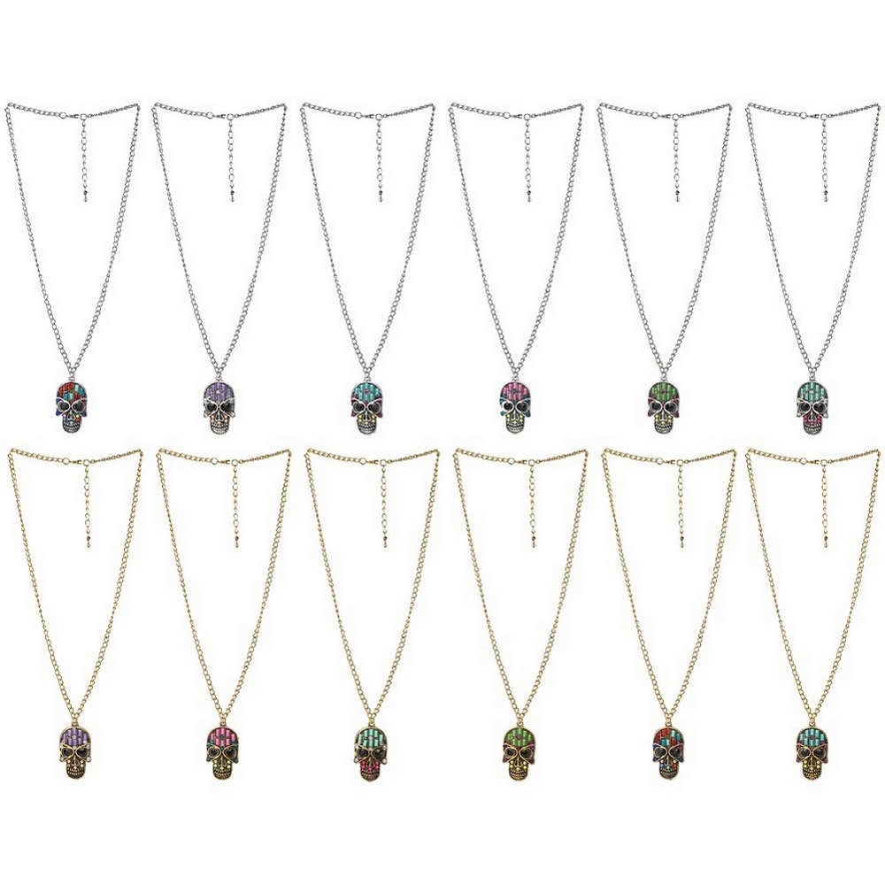 Necklace with a pendant bejewelled skull