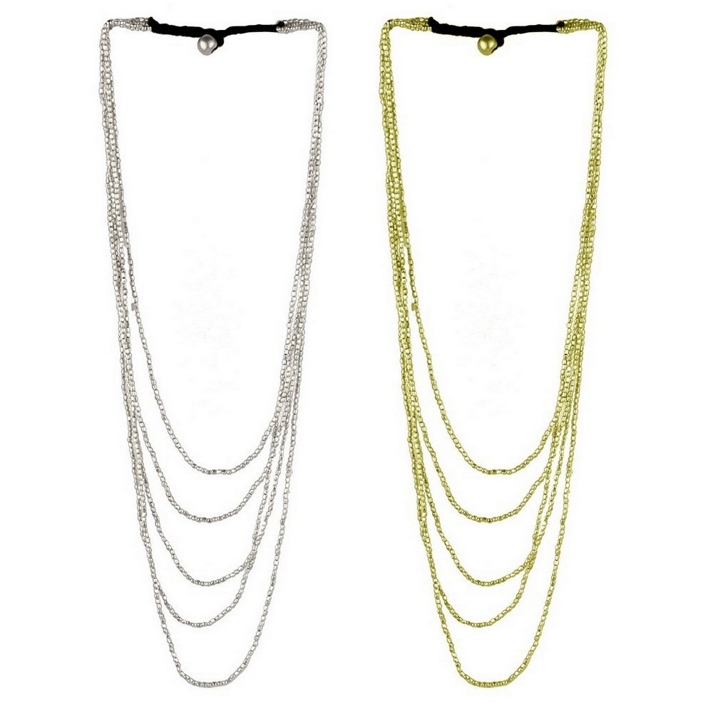 Bead string necklace 5 strands of hand made beads plated