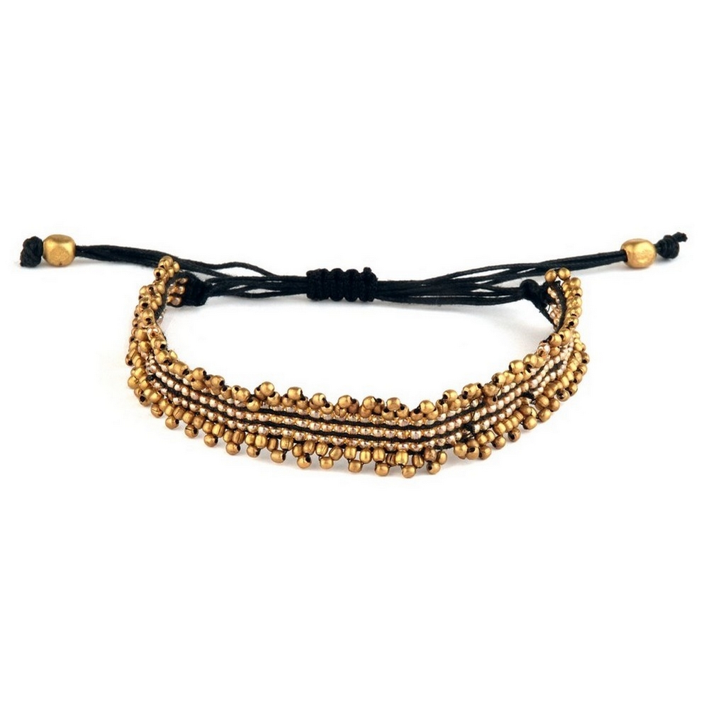 Bracelet 7 rows of hand made beads plated colour gold