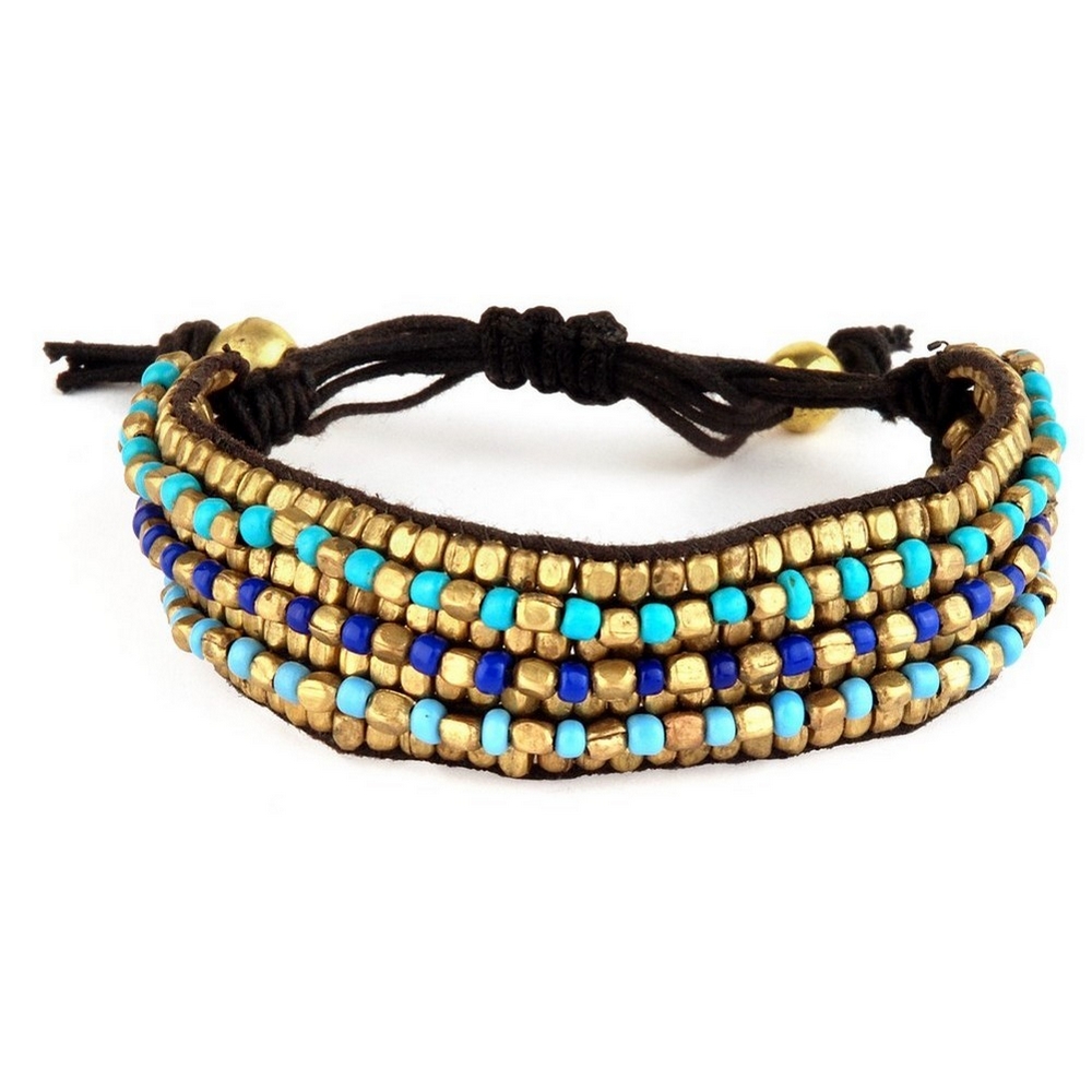 Bracelet 7 strand pharaoh inspired blue & gold
